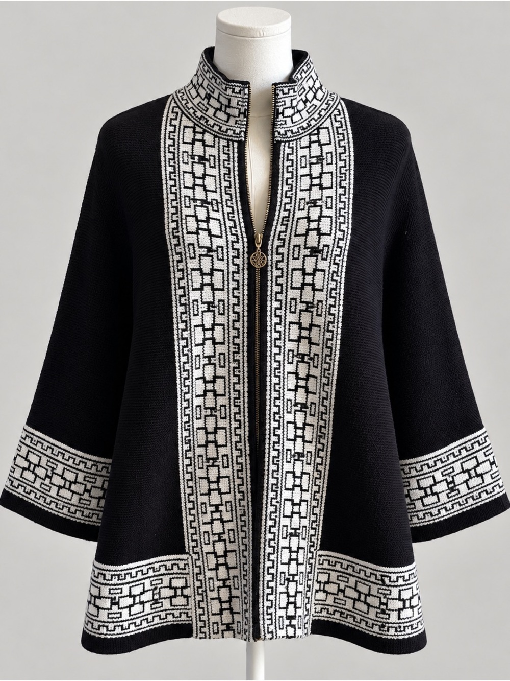Anne Klein Black White Cape Poncho Sweater
